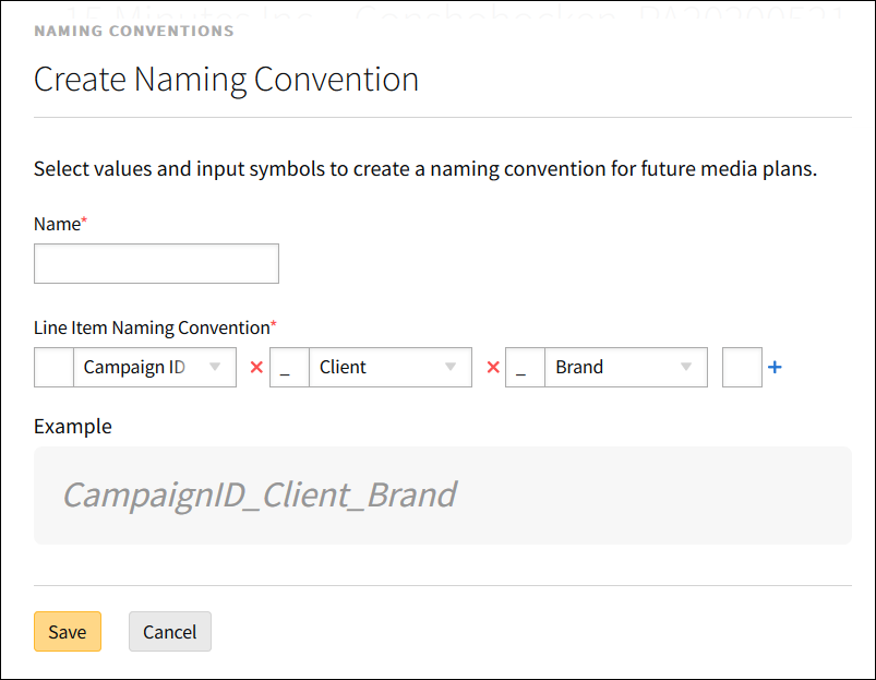 The Create Naming Convention Modal